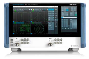 Rohde & Schwarz ZNA Vector Network Analyzer showing various displays including the Smith chart