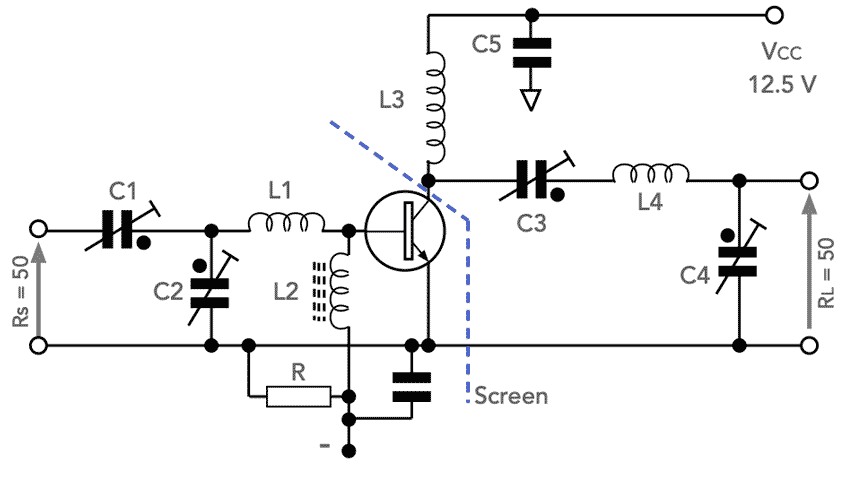 Transistor RF amplifier circuit for 2N3632