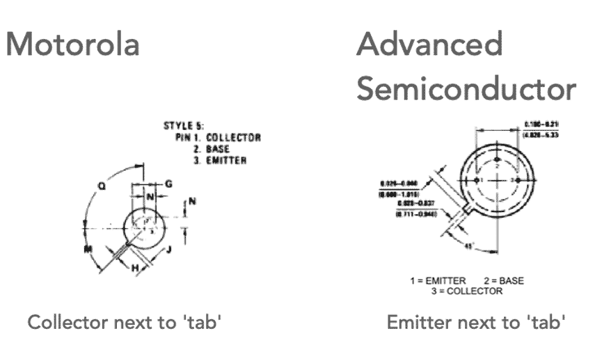 MRF237 transistor pinout differences between MoTorola and Advanced Semiconductor devices 